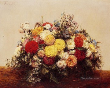 ダリアとさまざまな花の大きな花瓶 アンリ・ファンタン・ラトゥール Oil Paintings